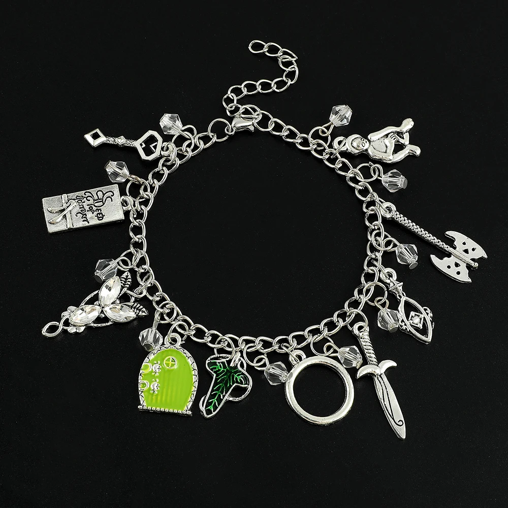 Movie The Hobbit Charm Bracelets Elven Leaf Arwen Evenstar Pendant Sword Green Door Locket Star Bracelet Fashion Jewelry