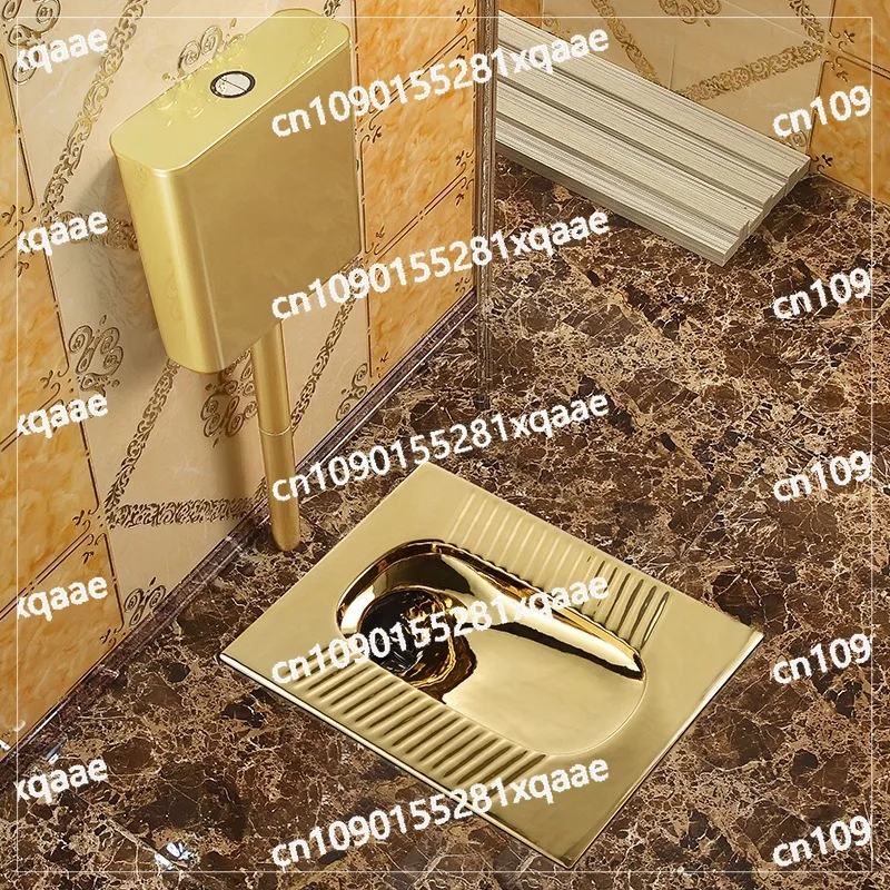 Ceramic electroplated bathroom sanitary ware, gold squatting toilet, anti-blocking, deodorant and silent home hotel light luxury