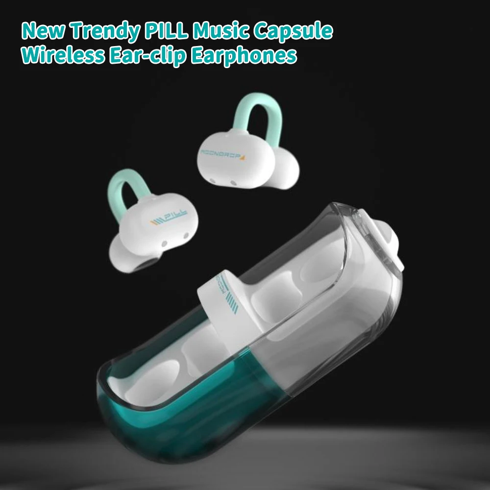 

New Trendy PILL Music Capsule Wireless Ear-clip Earphones With Mic AI Noise Reduction Bluetooth6.0 Long Battery Life Earbuds