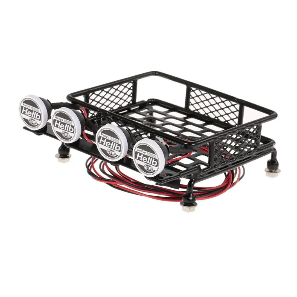 RC Car Roof Rack Black Metal Luggage Tray with Lights 1 10 Crawler Parts for CC01 and D110 Rigs