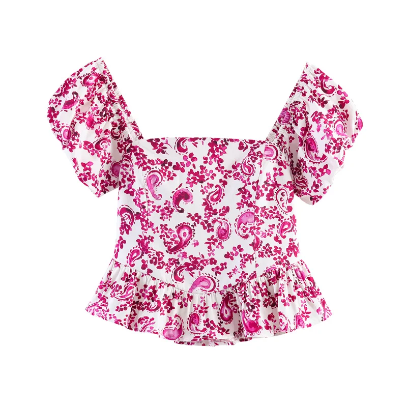 

Summer Women's Printed Top 2026 New Fashion Short Sleeved Top Short Elegant Women's Clothing