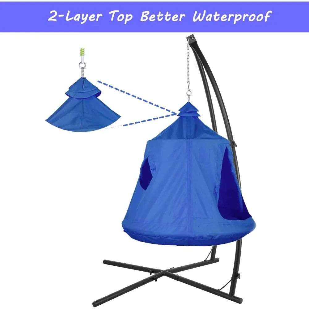 X-Shaped Hanging Tree Tent w/Swing Chair,Hammock Chair Stand Canopy w/Steel Frame,Egg Basket Patio Seat w/Adjustable Solid Stand