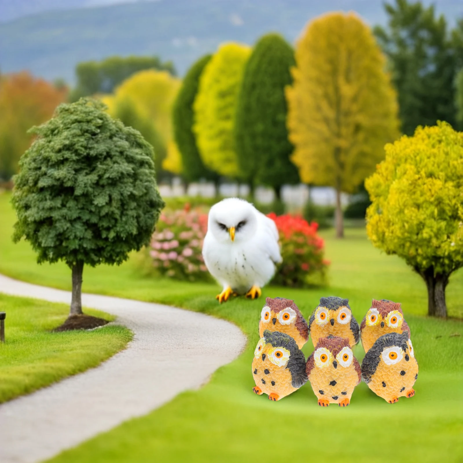 

6 Pcs Micro Landscape Owl Home Decor Mini Statue Cartoon Ornament Moss Animal Figurines Resin Ornaments Sculpture