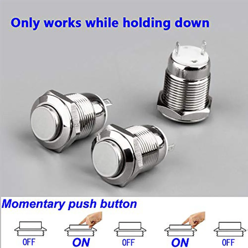 10pcs 12mm Momentary Push Button Switch Waterproof High Round Self Reset 3A250V Normally Open Waterproof Metal Button