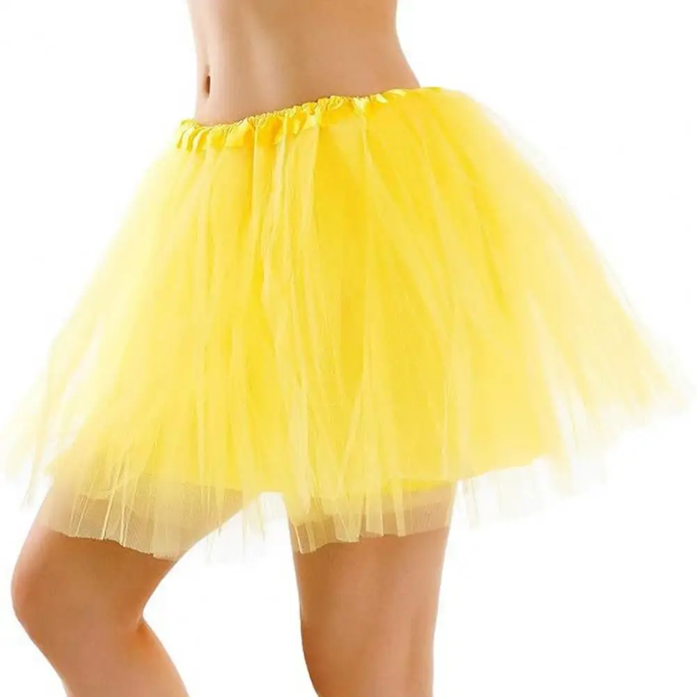 Versatile Solid Color Skirts Mini Skirt Mesh Layered A-Line Skirts Solid Color Elastic High Waist Short Skirt with Lining 85