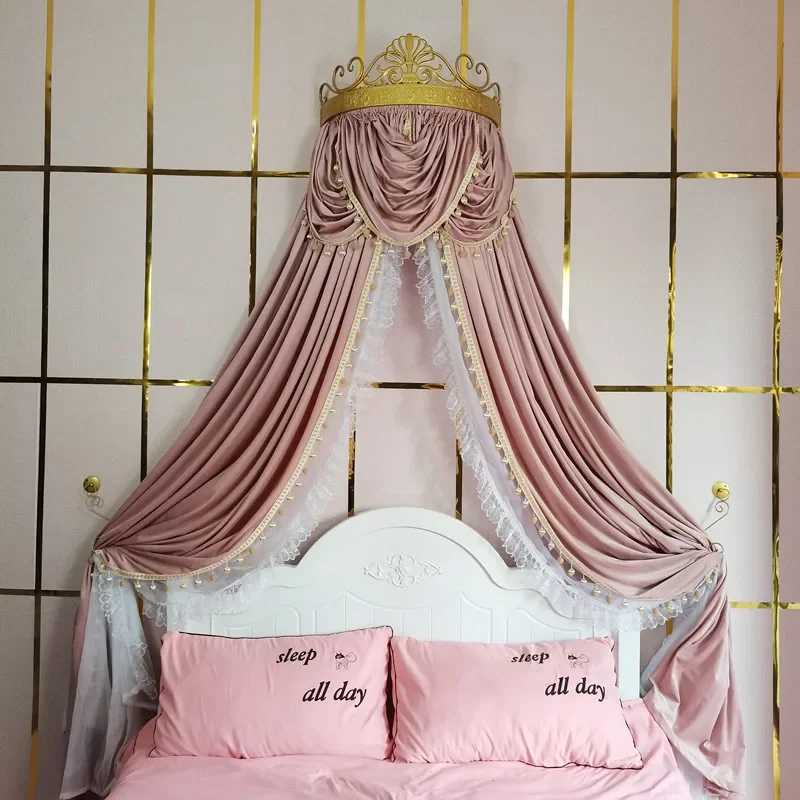 Customizable French Bed Valance, Flannel Bedroom Decorative Mosquito Net, Metal Crown Lace, Bedside Curtain, Home Decor
