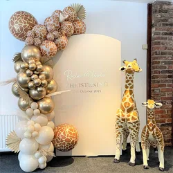 Safari Baby Shower Giraffe Printed Balloon Garland Kit  Jungle Birthday Party Decorations Kids Chrome Gold Latex Balloons