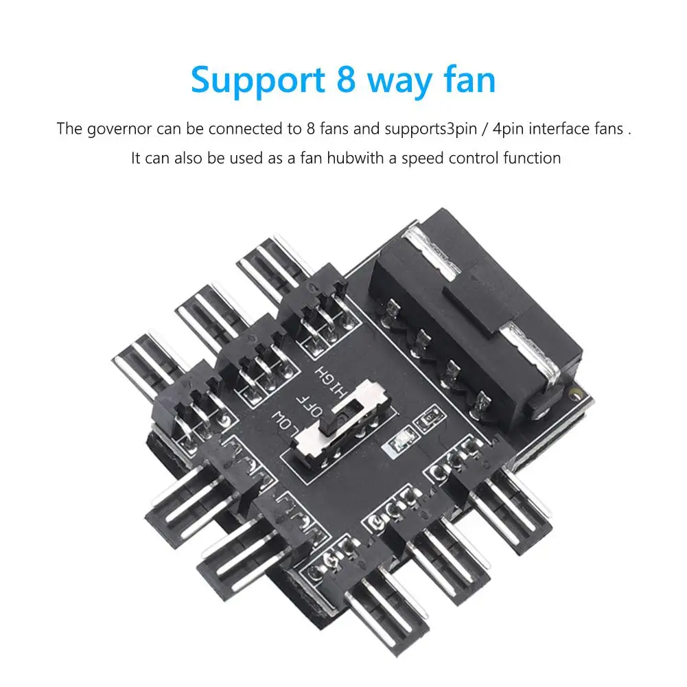 SATA/4 Pin 1 to 8 3 Pin PWM Cooler Fan HUB Splitter Extension 12V Power Suppply Cooler Cooling Speed Controller 4PIN Adapter