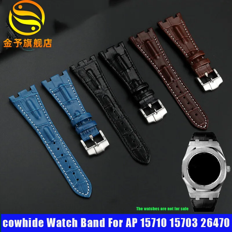 

28mm Genuine Leather Watchband for Audemars and Piguet Royal Oak Strap Original AP 15710 26470 15703 cowhide PinBuckle Wristband