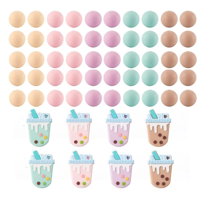 

Silicone Beads Milk Tea Theme for Bracelet Jewelry Crafts Bag Pendant for Schoolgirls Loose Beads for Keychain Making