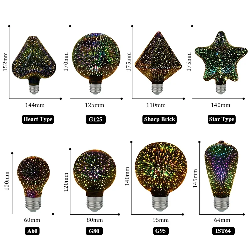 LED Light Edison Bulb 3D Decoration Bulb AC 110V 220V A60 ST64 G95 G80 G125 E27 Holiday Lights Novelty Christmas Lamp Lamparas