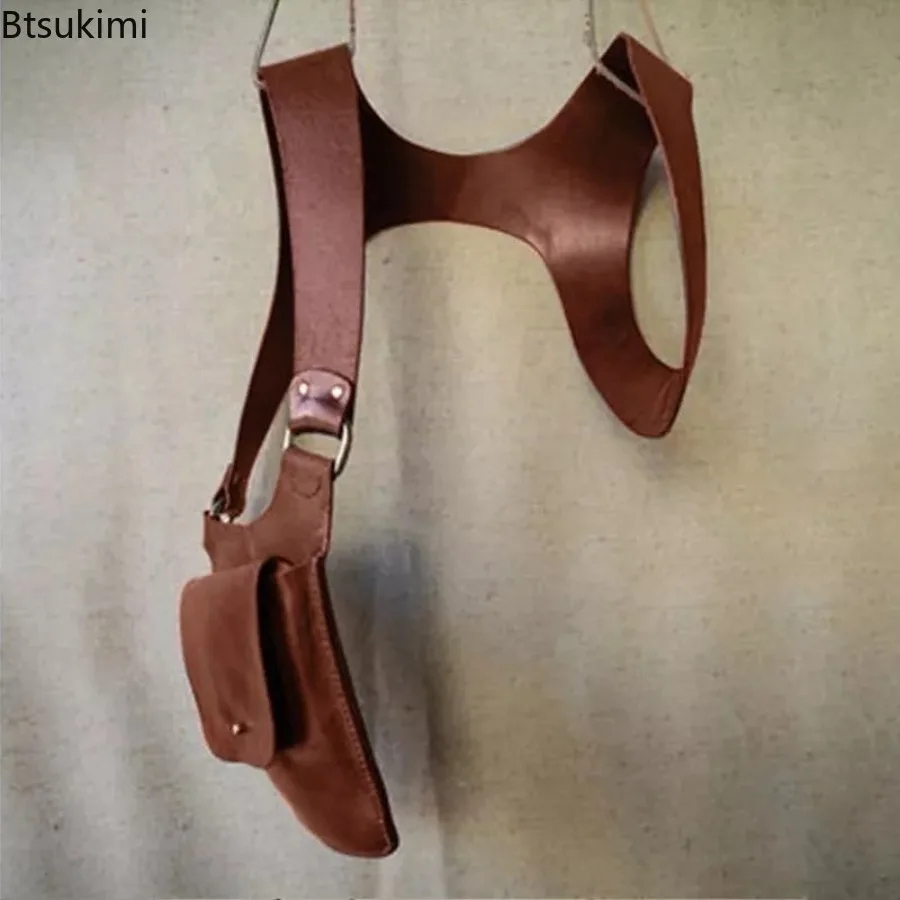 Medieval Vintage Underarm Shoulder Harness Bag Leather Mobile Phone Wallet Holster Gothic Vest Pouch Pocket Festival Costume view 5