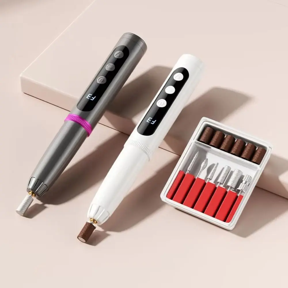 Low Noise Electric Nail Drill with UV Light Multiple Grinding Heads Nail Drill Machine Pen-Style 3 Modes Adjustable