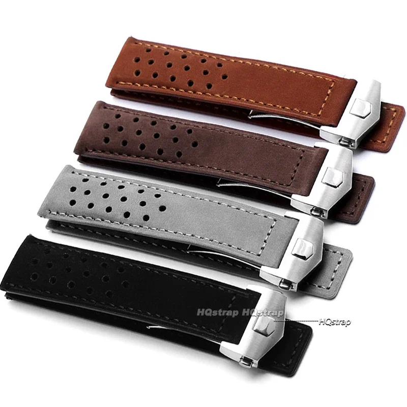 20 22mm Soft Genuine Leather Bracelet for TAG Heuer CARERA AQUARACER for Monaco Frosted Fold Buckle Strap Top Quality Wristband