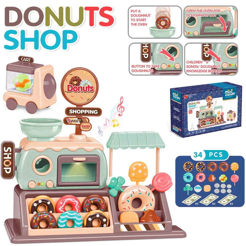 Children's Simulation Oven Donut Shop Ice Cream Candy Supermarket Shopping Checkout Lighting Music Intelligent Family Toy