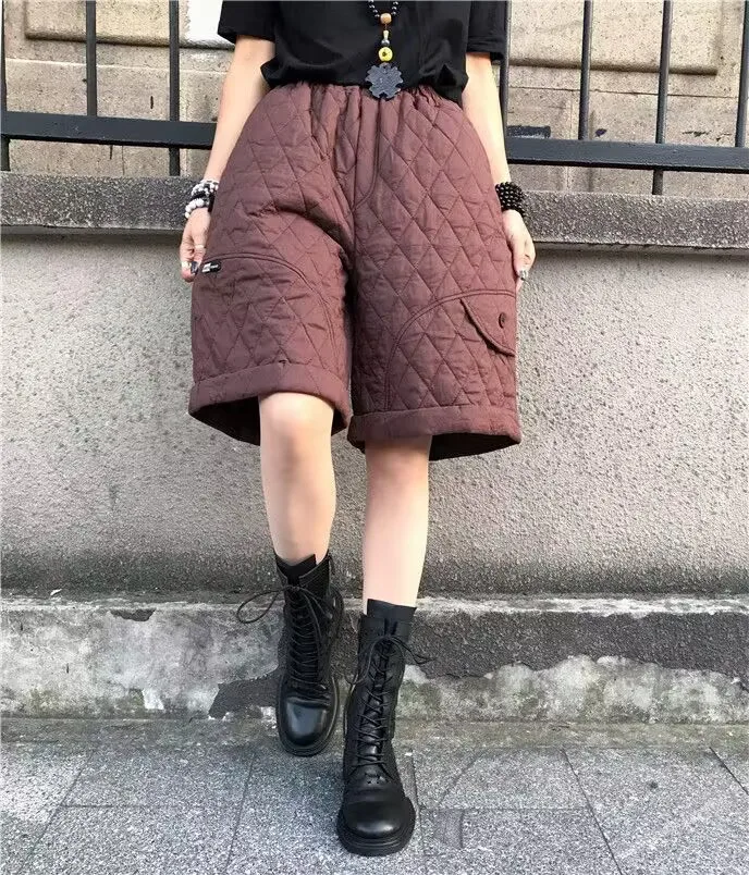 Neue Hose mit hoher Taille und weitem Bein 2023 Herbst Winter Baumwolle gepolsterte warme Shorts Frauen Femme Casual Ladies Shorts schwarze Stiefel Hosen