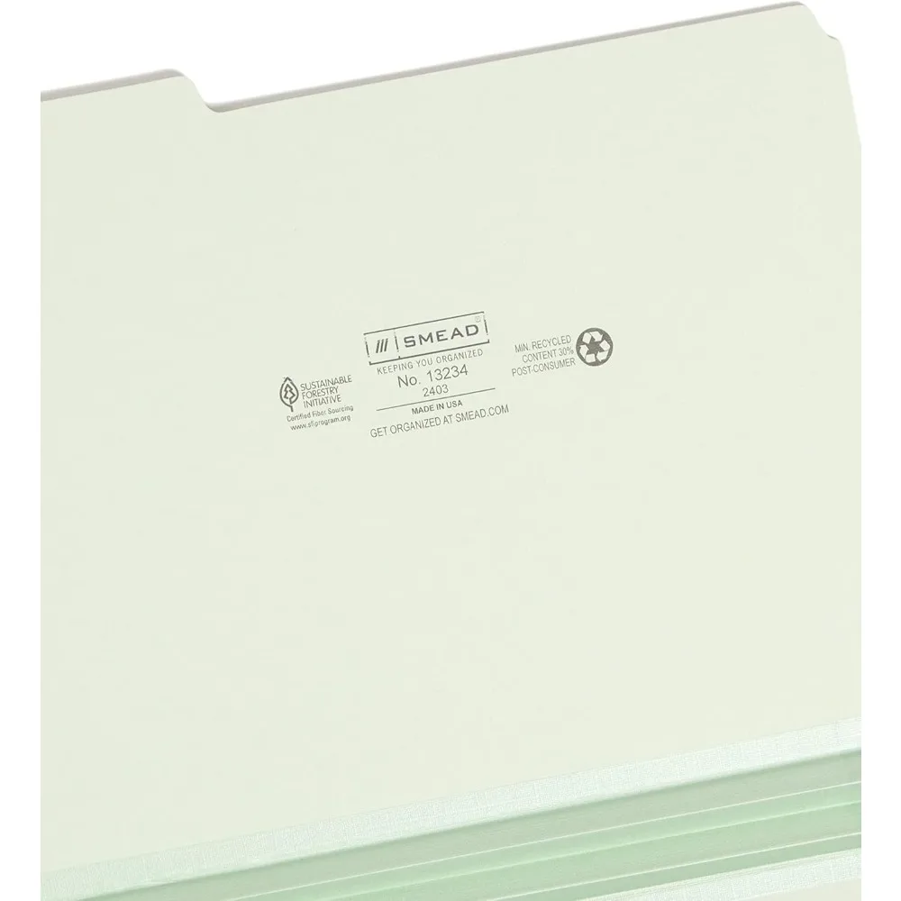 Map File Smead Pressboard, Tab 1/3-Cut, 2 Ekspansi, Ukuran Letter, Abu-abu/Hijau, 25 per Kotak (13234)