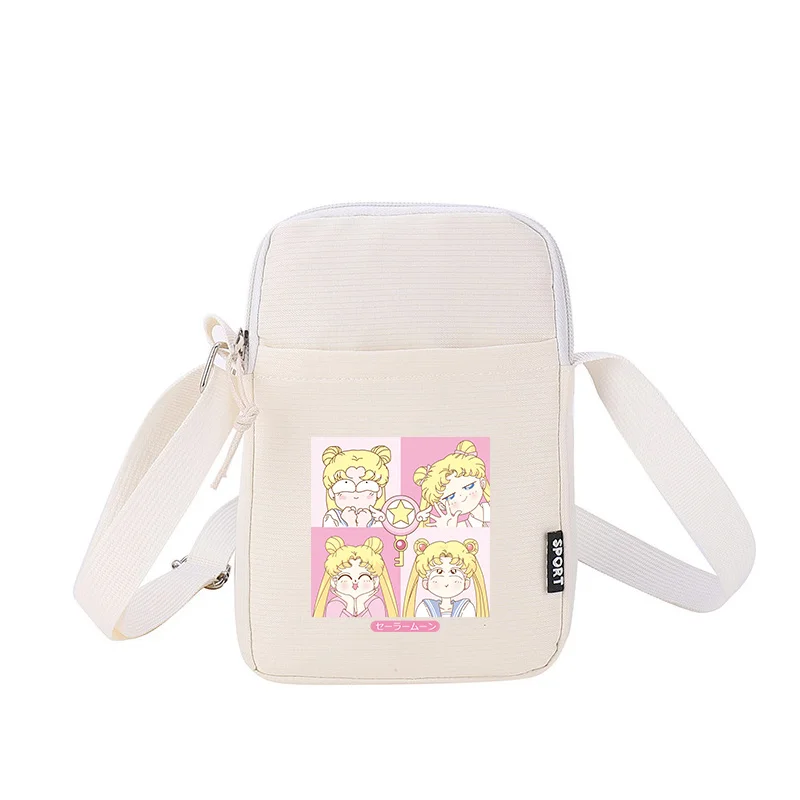 Sailor Moon Shoulder Bag Cartoon Phone Bags Pocket White Purple Crossbody Square Pack Women Outdoor Travel Portable Pouch Gift