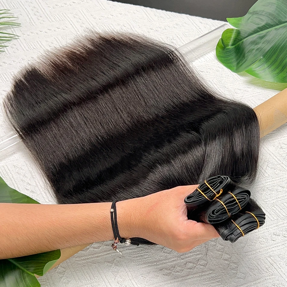 وصلات شعر بشري بمشبك مستقيم 100 جرام 7 قطع/مجموعة # 1B مشابك لحمة من البولي يوريثان بدون خياطة باللون الأسود الطبيعي في الشعر الفيتنامي