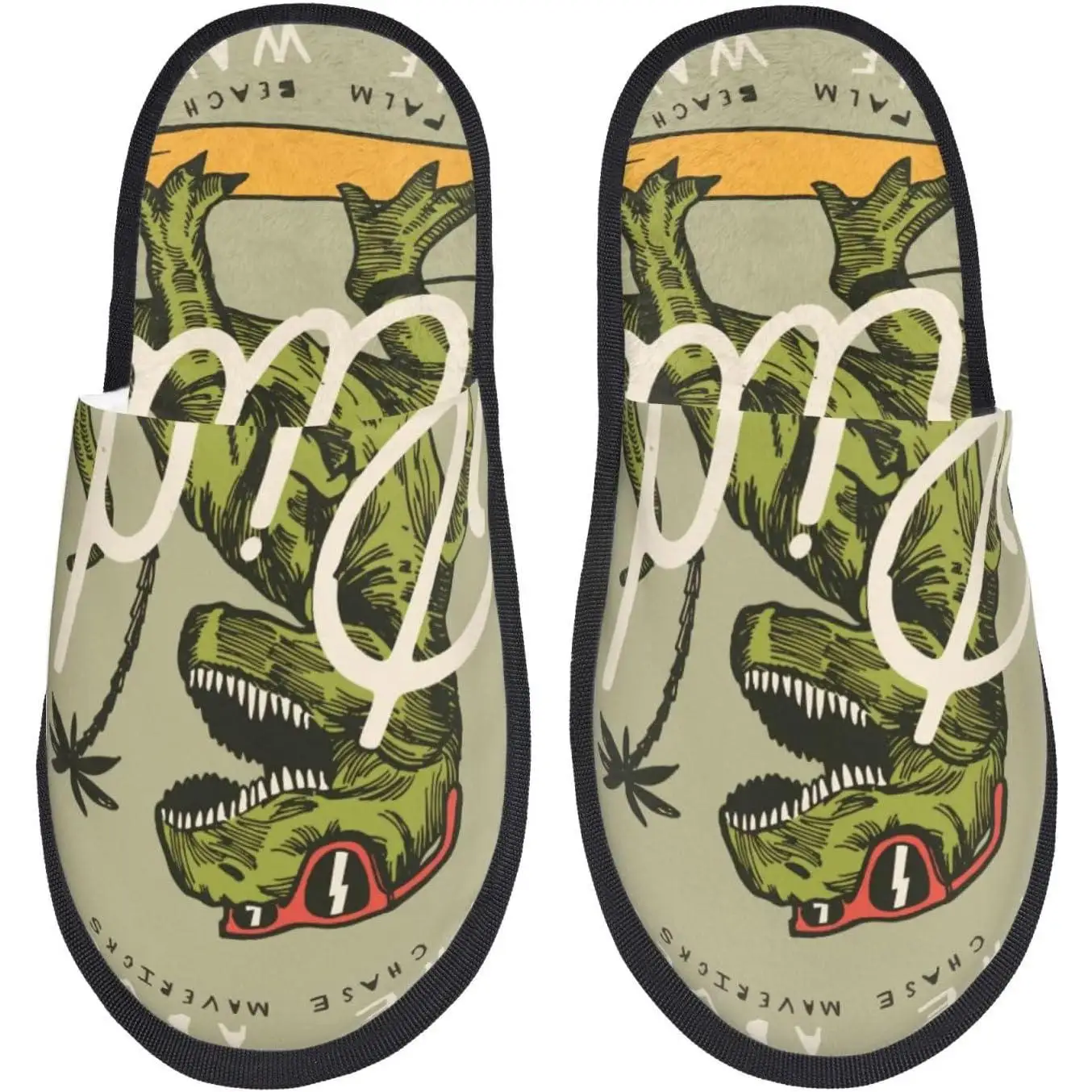 

Dinosaur Print Women'S Fuzzy Slip On Indoor Outdoor Winter House Slippers Guest Slippers for Bedroom Women Print