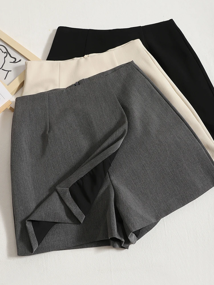 

HELIAR Women Temperament Suits Shorts Women 2022 Autumn High Waist A-line Shorts Skirt Slit Bag Hip Wide Leg Shorts Office Lady