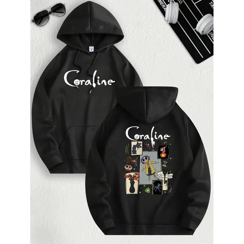 سترة كاجوال مستوحاة من كورالاين للنساء من نسيج البوليستر المحبوك بأكمام طويلة ومناسب عادي مع غطاء للرأس مع امتداد طفيف #4