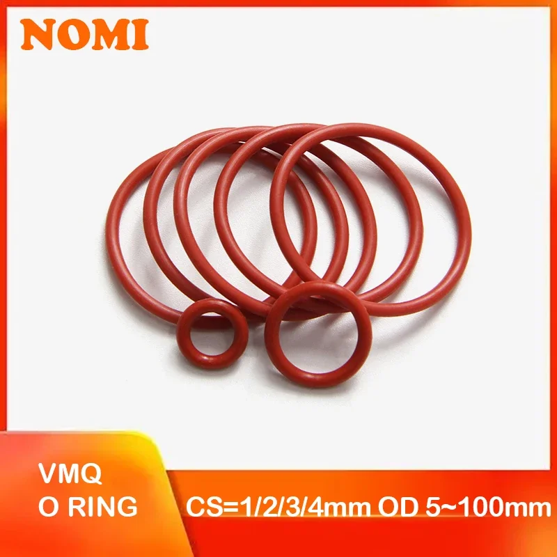 50pcs Red VMQ O Ring Thickness CS 1/2/3/4mm White Rubber Seal Rings OD 5-100mm Heat-Resistant Food Grade Silicone O-Ring