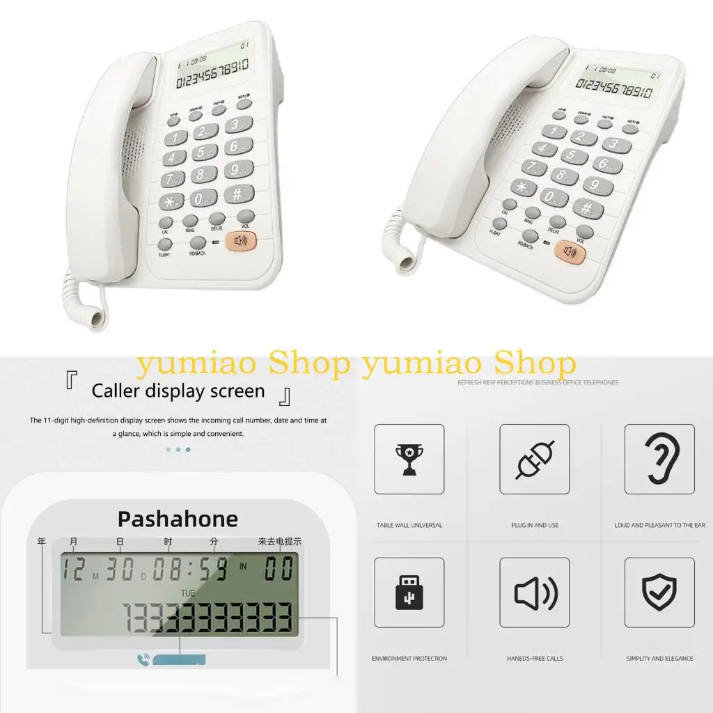 587B Telephone Professional Office Desk Phone Corded Landline With Incoming Call Display for Hotels and Businesses