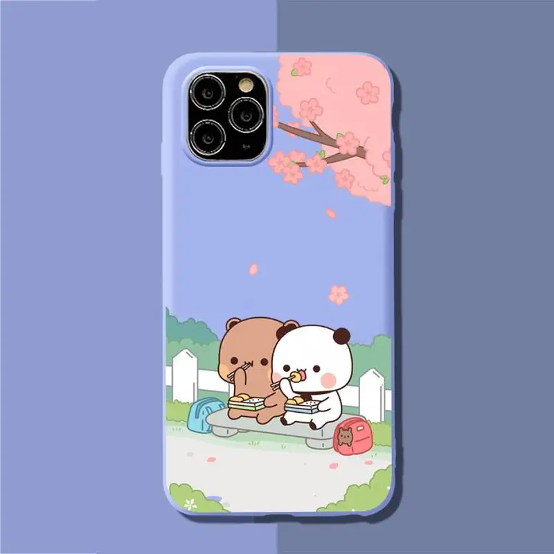 Bubududu Panda Phone Case for iPhone 11 12 13 Mini Pro Xs Max 8 7 6 6S Plus X XR Solid Candy Color Case