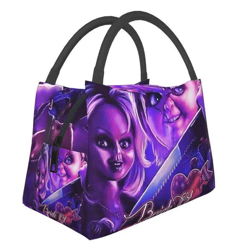 

Bride Of Chucky Insulated Lunch Bags for Women Horror Movie Portable Thermal Cooler Bento Box Outdoor Camping Travel