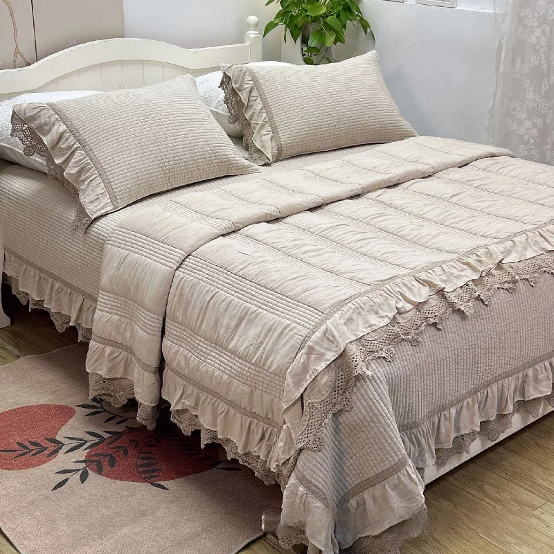 New Hepburn Lace High-End Quilt Set 3Pcs, Ultra-Fine Soft Sandwashed Skin-Friendly Lightweight Summer Bedspread Comforter 1PC