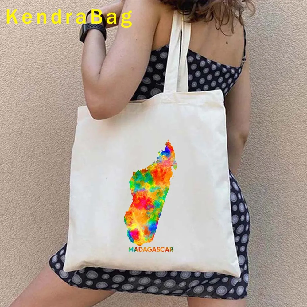 Madagascar Country Flag Map Love Heart Baobabs Vintage Travel Gift Panorama Africa Canvas Shoulder Tote Bag Shopper Cute Handbag