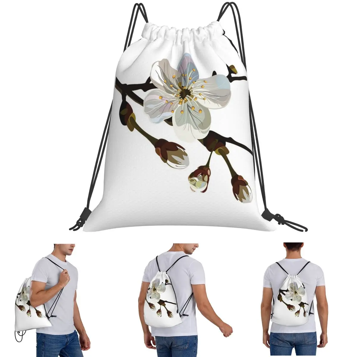 Japanese Sakura Cherry Blossoms Backpacks Fashion Drawstring Bags Storage Bag Book Bags for Man Woman Students