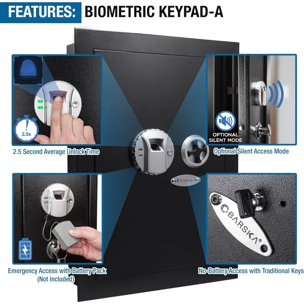 Fingerprint-Activated Steel Wall Safe with Adjustable Shelves and Anti-Pry Deadbolts for Secure Mounting