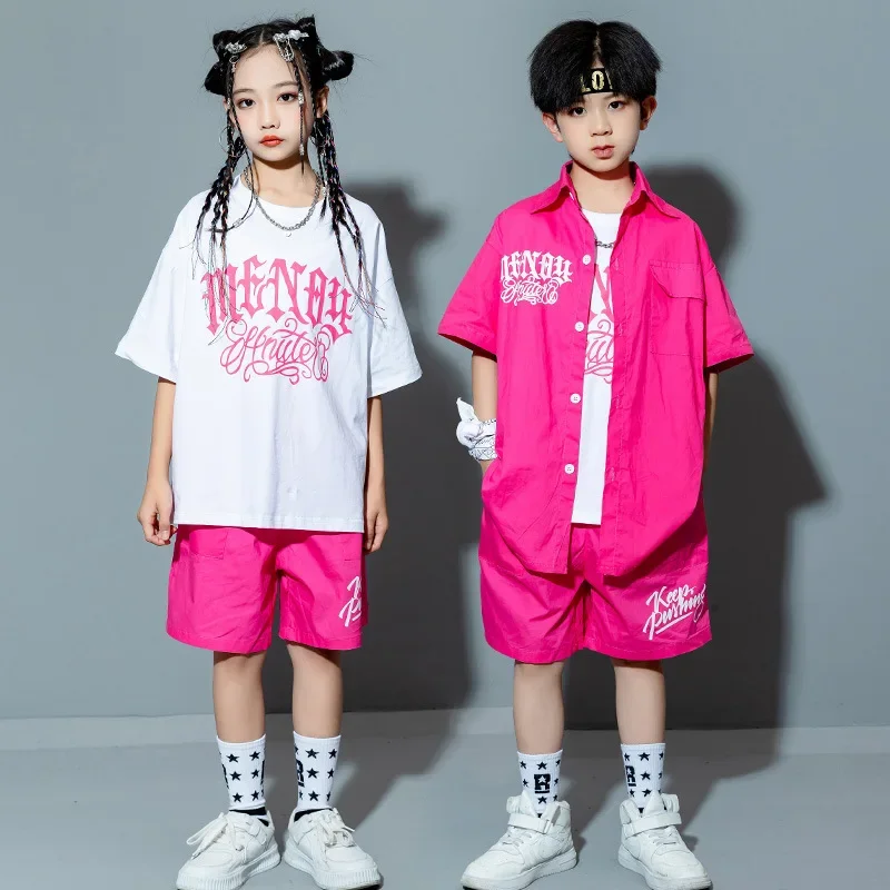 Vêtements Hip Hop pour enfants, chemise ample imprimée Rose, haut décontracté, short d'été pour filles et garçons, Costume de danse Jazz, ensemble de vêtements