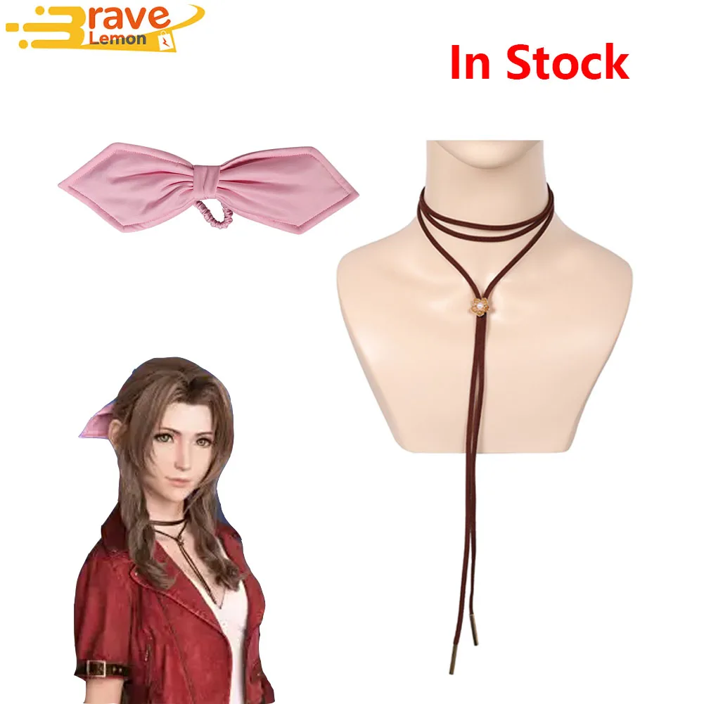 

FF7 Final Cos Fantasy 7 Remark Aerith Gainsborough Cosplay Necklace and Bow Adult Women Halloween Aerith Outfits Accessories