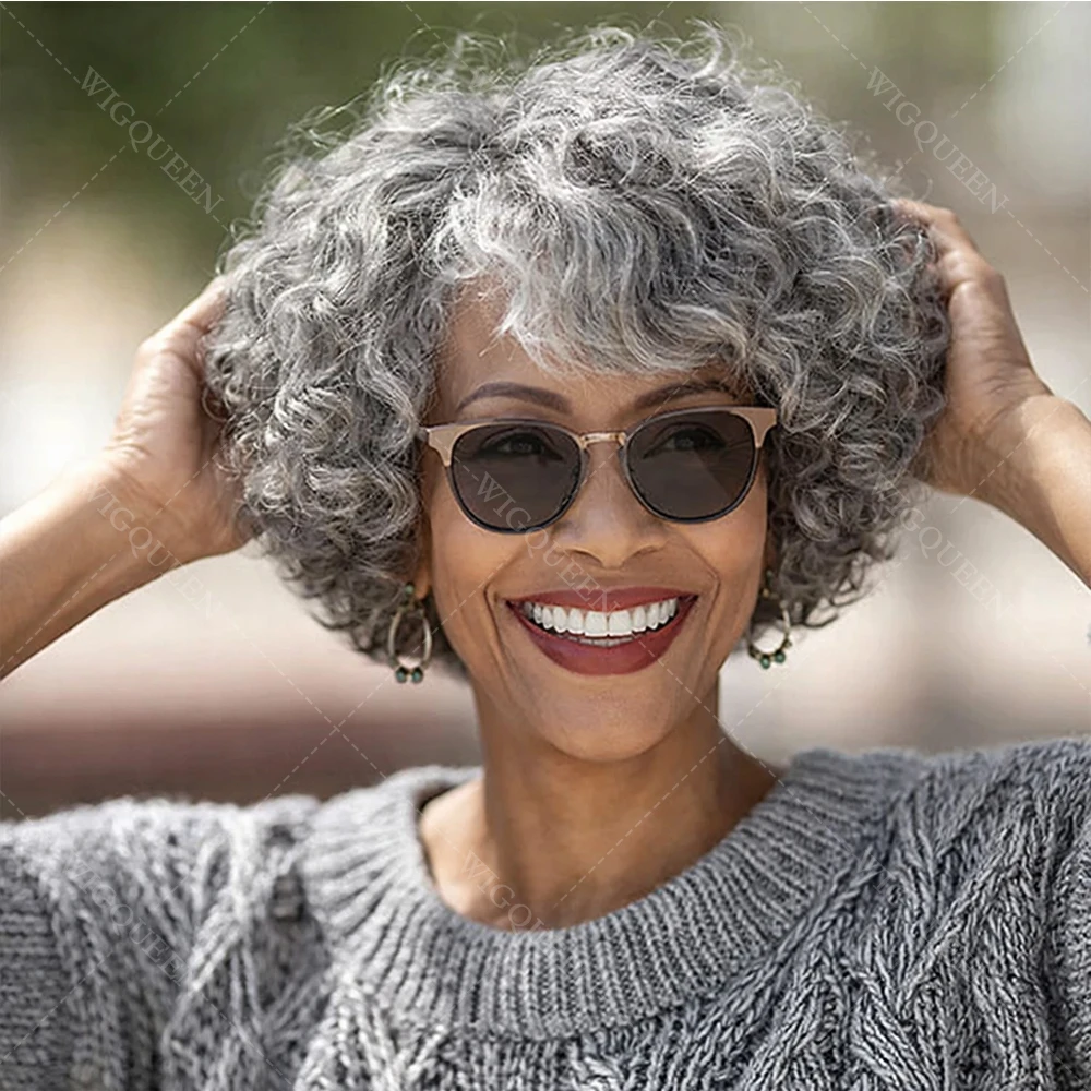 

Бразильский парик без клея, готовый к носке, с эффектом соленой и перечной шелковистости, предварительно вычесанный, из натуральных волос, с лёгкими локонами, с HD-шёлковым кружевом 5x5, для пожилых людей