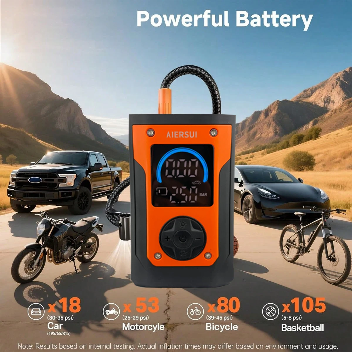 AIERSUI AS804 Portable Tire Inflator 7.4V Digital Air Compressor Electric Air Pump for Car Motorcycle Bike Ball
