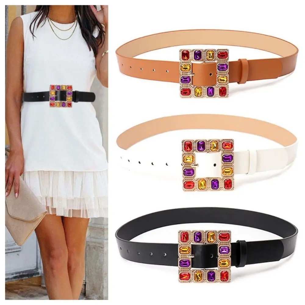 

Fashion Y2k Rhinestone Belt Colorful Pin Women Waistband Waist Strap Korean Style PU Leather Belt Jeans Decorative