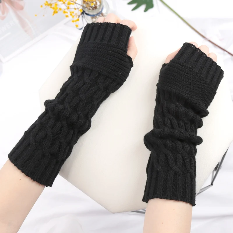 

Long Y2K Fingerless Mittens Women Knitted Gloves Lolita Cosplay Anime Gloves Winter Arm Warmers Punk Gothic Harajuku Knit Mitten