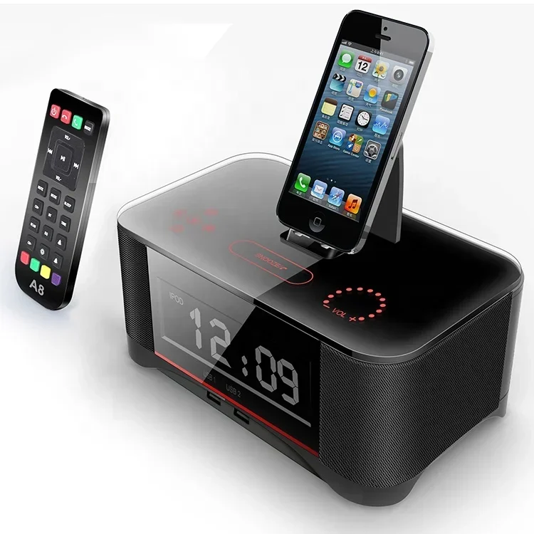 

portable FM Radio digital Alarm Clock with phone Charger Amazon hot selling BT modern desktop table clock temperature