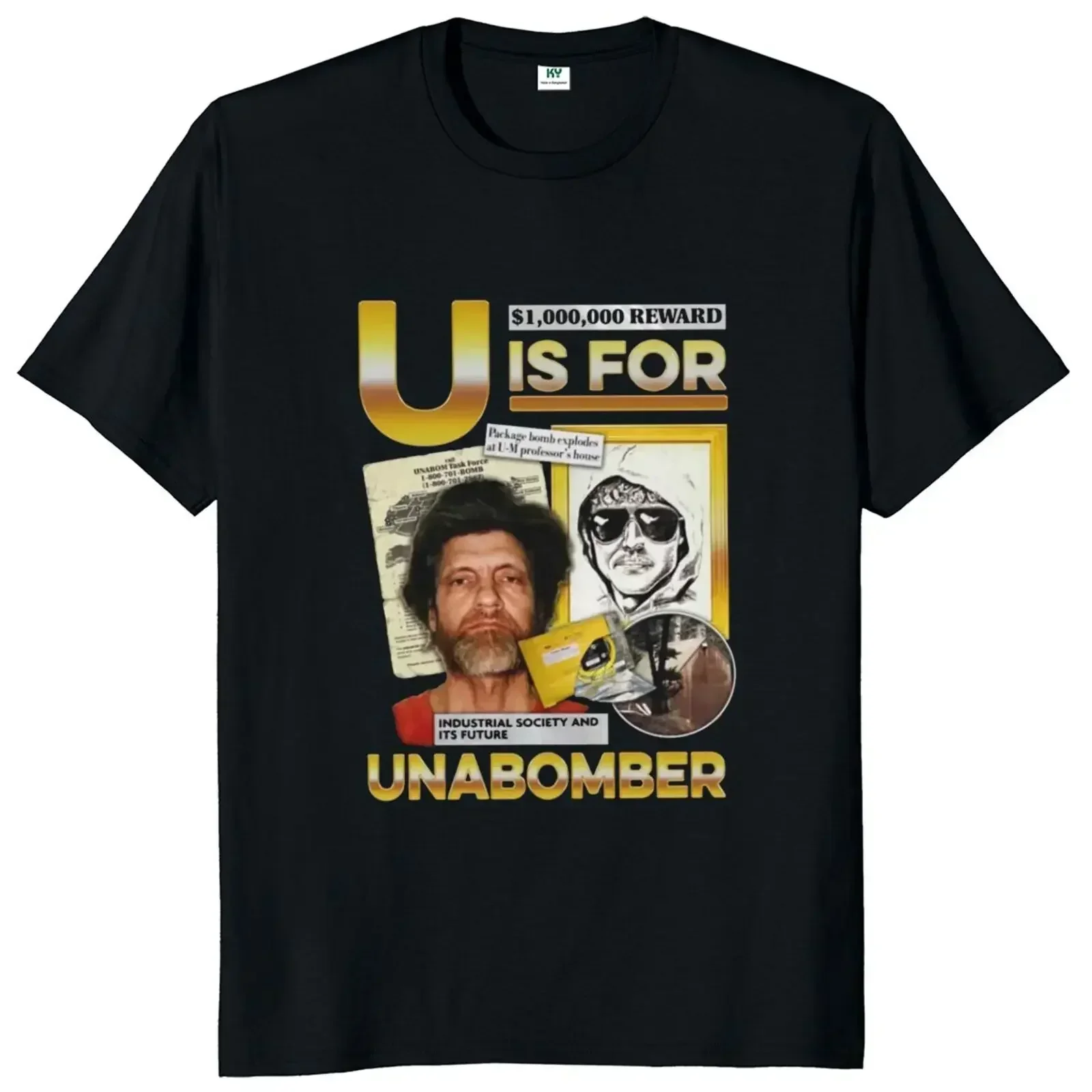 U Is for Unabomber T-shirt Vintage Ted Kasinski Short-sleeved Round Neck Men's and Women's Style Personality Street Fashion Tops
