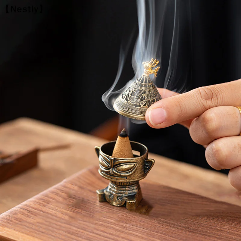 Sanxingdui Alloy Incense - Mini soporte vintage para meditación, conos y espirales, regalo de decoración retro para el hogar〔Nest〕