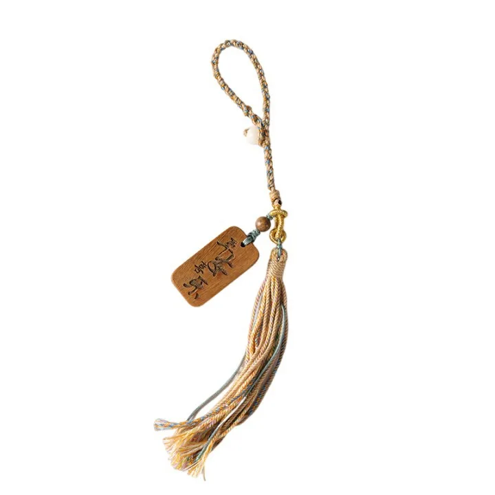 Tibetan Style Chinese Trend Wooden Peace Pendant Tassel Hanging Ornament For Bag Keychain Green Sandalwood Agarwood Decor 2026 view 5