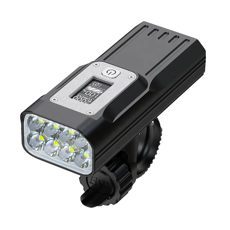 Professional Hot Sale Most Powerful 8LED 2000 Lumens OLED Display Smart Mountain Bike Front Light With 1000mAh Power Bank