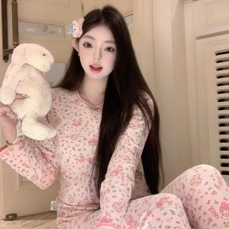 

Sanrio My Melody женские пижамные комплекты для сна Kawaii с героями мультфильмов для молодых девушек, зимние теплые штаны с длинными рукавами, De Rong, домашняя одежда, новинка