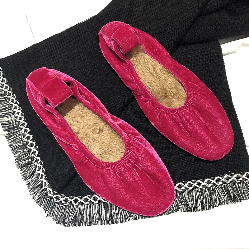 Flat Shoe Female Autumn And Winter New Style Add Cashmere Rabbit Fur Soft Skin Grandma Shoes Simple And Comfortable Single Shoes