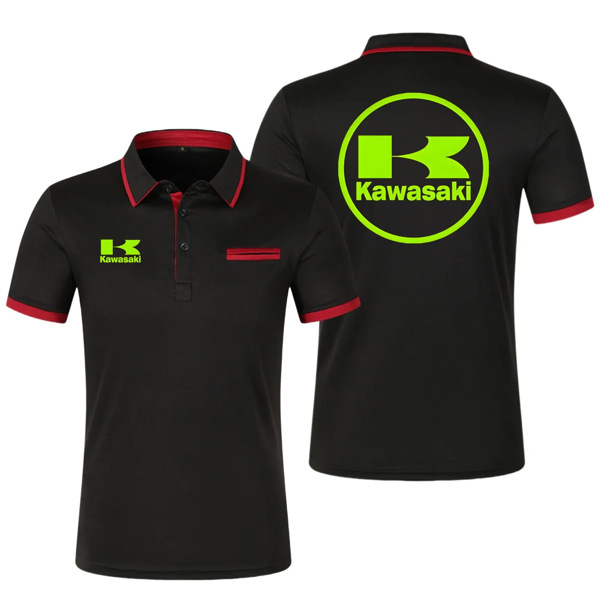 أزياء عارضة الرجال قميص بولو قصيرة الأكمام كاواساكي دراجة نارية مطبوعة تي شيرت بياقة زائد حجم أعلى التجارة الإلكترونية عبر الحدود