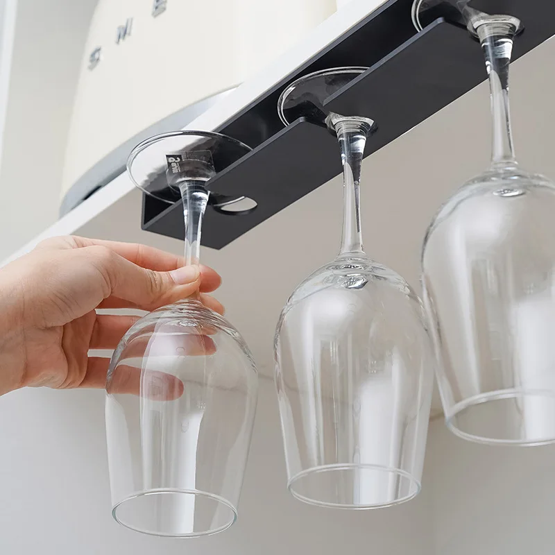 Kitchen Under Cabinet Free Punching Holder Wine Glass Rack Multi-function Classification Stemware Glass Cup Hanging Holder