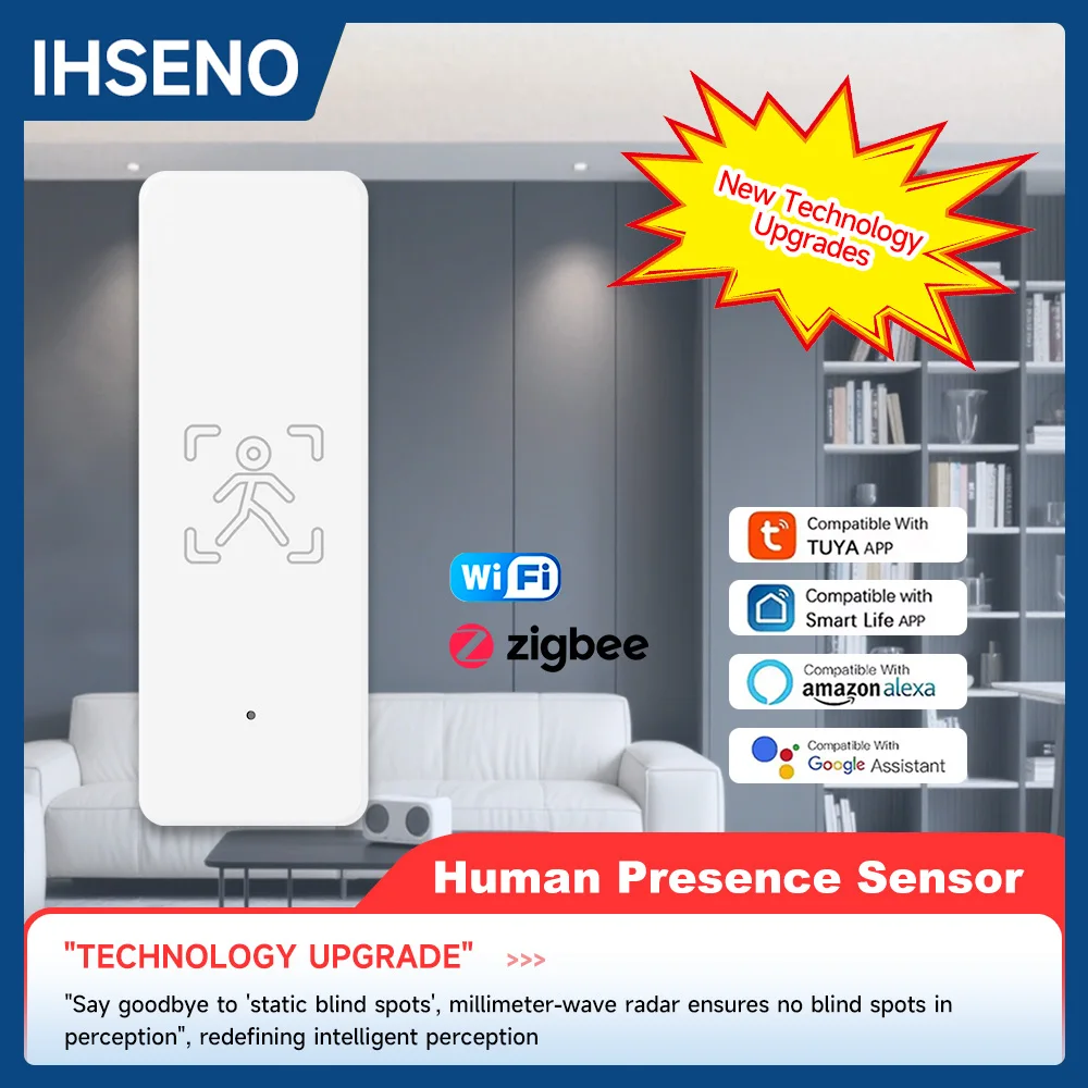 IHSENO Tuya WiFi Human Presence Sensor ZigBee Motion Sensor 24G Radar Detection Smart Home APP Remote Control Security Protect